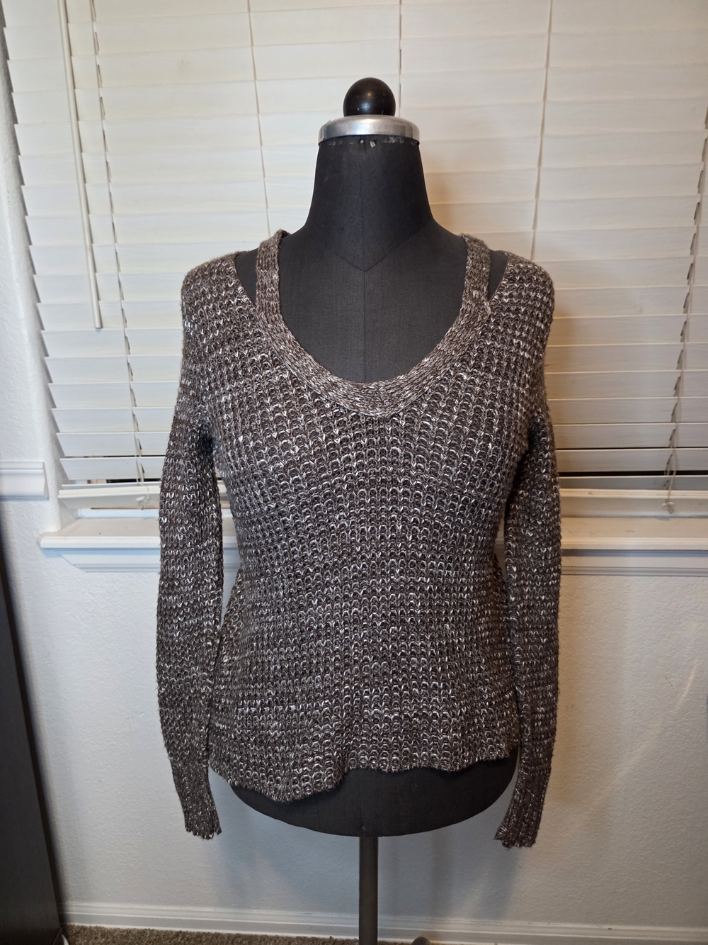 American Eagle Outfitters Marled Scoop Neck Knit Sweater - Gray